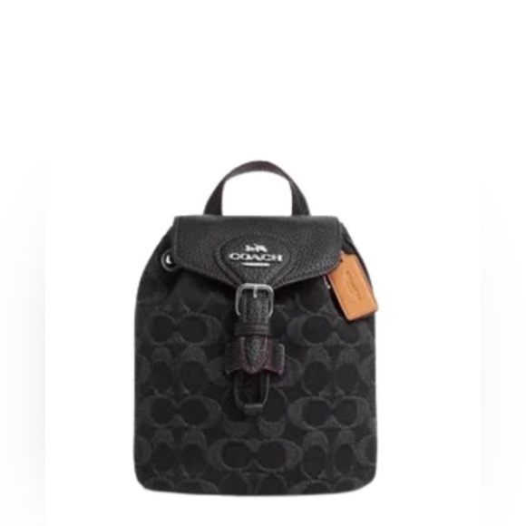 Coach Backpack NWOT Signature Black Denim Convertible Backpack red trim $398 - Picture 3 of 9